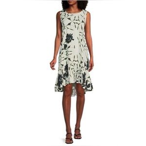 BRYN WALKER White, Green & Black Floral High Low Angelita Midi Dress Size XXS